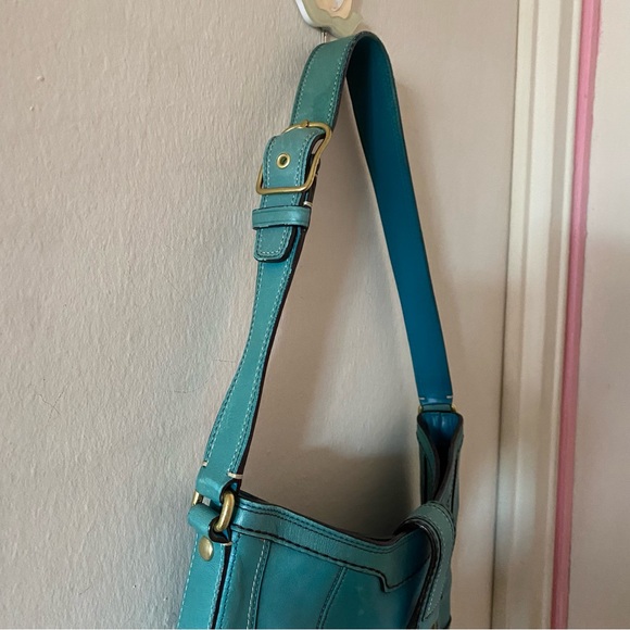Coach Small Aqua Blue Leather Shoulder Bag with Gold Hardware - Picture 8 of 9